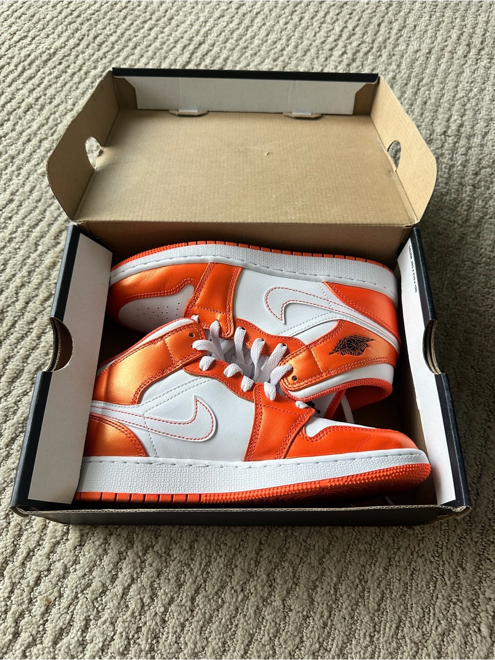 Kids 5Y Orange and White High-Top Sneakers - Brand: Nike